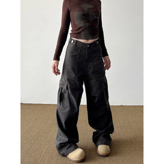 Lunivop Women Vintage High Waist Loose Pockets Jeans Streetwear Trashy Style Pants 2024 Autumn Vintage Y2K Wide Leg Baggy Denim Trouser