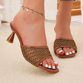 Lunivop Open Toe Slides Mules Knit Weave Hollow Cut Out Sandals High Heel Sandals Ethnic Pumps Shoes Slippers Outoor 41