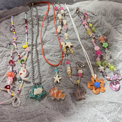 Lunivop Korea Summer Cute Colorful Glass Pearl Butterfly Beaded Flower Choker Necklace for Women Girls Jewelry Gifts