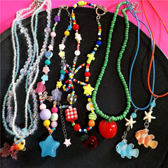 Lunivop Kpop Y2K Charm Cartoon Goldfish Bowknot Star Fruit Pendant Beaded Choker Necklace For Girl Aesthetic Boho Jewelry Accessories
