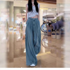 Lunivop Oversized Silky Jeans for Women Spring Autumn Thin Style Plus Size Ice Silk Flared Wide Leg Casual Pants