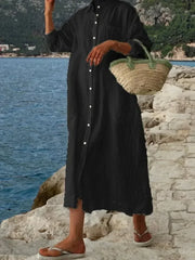 Lunivop New Summer Women's Cotton Linen Shirt Beach Vacation Style Shirt Skirt Flip Collar Pocket Long Sleeve Sun Protection Robe