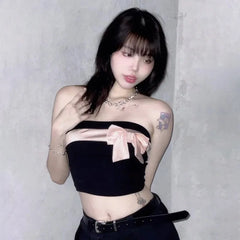 Lunivop European and American pink bow embellishment South East Asia style sleeveless tube top bottom top women