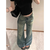 Lunivop Women's Vintage Blue Denim Trousers Streetwear Y2K Low-Waisted Loose-Fit Jeans Female All-Match Casual Straight-Leg Long Pants