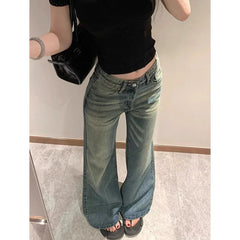 Lunivop Women's Vintage Blue Denim Trousers Streetwear Y2K Low-Waisted Loose-Fit Jeans Female All-Match Casual Straight-Leg Long Pants