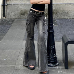 Lunivop Streetwear Distressed Washed Loose Cargo Jeans Women Spring New Korean Low Waist Pleated Casual Denim Wide Leg Pants
