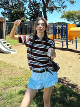 Lunivop Striped Vintage Contrast Color Polo Women T-Shirts Y2k Short Sleeve American Style Preppy Tees Loose Casual Summer New