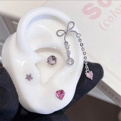 Lunivop 1pcs Bowknot Heart Long Pendant 316L Stainless Steel Ear Bone Nail for Women Silver Color Cochlear Nail Earring Y2K Punk Jewelry