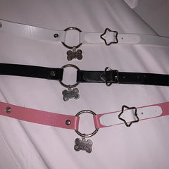 Lunivop Trendy Punk Dog Bone Pendant Color Blocking Splicing PU Necklace for Women Niche Design Charms Choker Sweet Cool Party Gifts