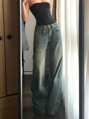 Lunivop American Y2K Vintage Jeans Women Loose Harajuku Casual Denim Pants High Waist Retro Streetwear Female Pockets Trousers New