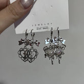 Lunivop New Fashion Silver Color Heart Bow Pendant Earrings set for Women Simple White Opal Heart Shaped Earrings Y2K Jewelry Gifts
