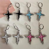 Lunivop Goth Punk Colorful Irregular Thorn Cross Pendant Earrings For Women Egirl Aesthetic Jewelry EMO Charm Vintage Scene Accessories