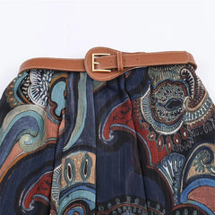 Lunivop Chic Elegant Pleated Long Skirts For Women Fashion New With Belt Vintage Printed Midi Skirt Street Casual Holiday Skirts