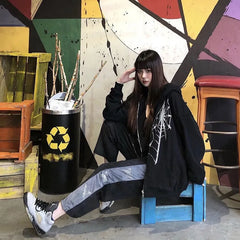 Lunivop Full Zip Up Hooded Tops Sequin Loose Baggy Female Clothes with Zipper Glitter Spider Rhinestone Sweatshirts for Women Coat Trend