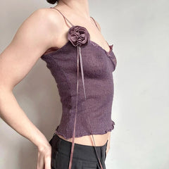 Lunivop Vintage Solid Strap Top Retro Floral Stitching Sleeveless Slim-fitting Crop Tops Women Summer Casual Knitted Tees Grunge