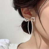 Lunivop New Trendy Simple Pearl Bow Tassel Earrings for Women Niche Design Charms Studs Sweet Party Jewelry Wedding Gifts