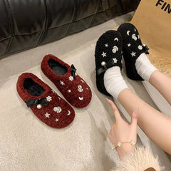Lunivop Elegant Pearl Women Shoes Korean Fashion Plush Warm Women's Closed Toe Flats Comfortable Versatile Non-slip Casual Shoes