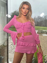 Lunivop Sexy Hot Girl Ruffled Edge Crop Top Mini Skirt Two-piece Set Slim Short Skirt Sets Beach Club Party Ladies Outfits