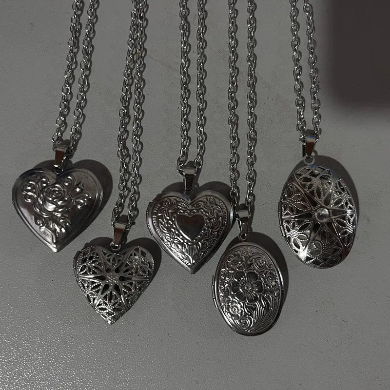 Lunivop Romantic Heart Locket Pendant Openable Female Silver Color Stainless Steel Photo Frame Charm Necklace for Women Men Jewelry Gift