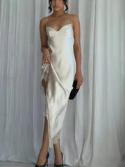 Lunivop Women Sexy Lace Satin Elegant Long Dress Asymmetric Hem Dress New Summer Fashion Holiday Party Beach Dresses
