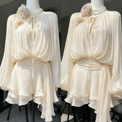 Lunivop French Elegant Vintage Black Chiffon Dress Long Sleeve V Neck Autumn Women Sweet Dress Casual Holiday Evening Party Wear