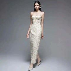 Lunivop Women's Fashion Floral Dress Halter Chest Wrapping Patchework Slim Backless Ankle-length Dresses Spring 2025 New