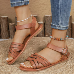 Lunivop Comfortable Flat Bottom Sandals Women's Cross Band Roman Style Beach Shoes Outdoor Wear Suitable for Commuting And Casual Occasi