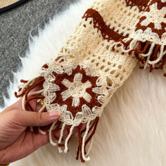Lunivop Embroidery Floral Crochet Knit Top with Tassel Long Sleeve Button-down Open-knit Cardigan Sweater Women Teen-girl Cute Outfit