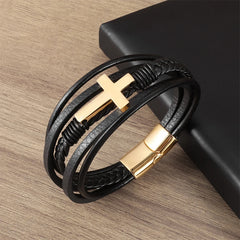 Lunivop New Trendy Hiphop Cross Five Layer PU Weave Magnetic Buckle Bracelet for Women Men Cool Personality Party Jewelry Gifts