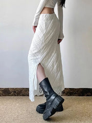 Lunivop Elegant White Lace Long Skirt Women Vintage Slim Sexy Slit Streetwear Skirts Summer Retro High Waist Design Lady Long Skirt