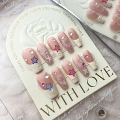 Lunivop 10pcs Handmade False Press on Nail with Rhinestones Full Cover Ballerina Korean Manicuree Decoration French Wearable Nail Store