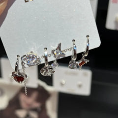 Lunivop Goth Punk Vintage Aesthetic Crystal Heart Moon Cross Star Pendant Earrings Set For Men Egirl Grunge Y2K EMO Jewelry Accessories