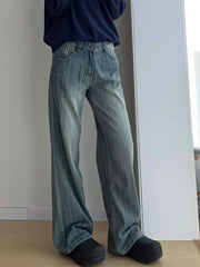 Lunivop Women Streetwear Striped Jeans Vintage High Waist Design Y2K Denim Pant Casual American Hip Hop Harajuku Wide Leg Trousers Fall