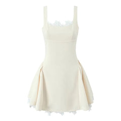 Lunivop Party Mini Tank Dresses Sleeveless A-line Bow Backless Dress Red Lace Spliced Elegant