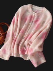 Lunivop Elegant Floral Sweet Cardigan Sweaters Women Long Sleeve Lazy Wind Vintage Knitted Coats Fall New O Neck Single Breasted Tops