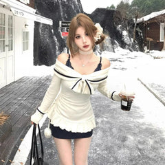 Lunivop Elegant Sexy Two-piece Set Mini Dress Women Coquette Off Shoulder Evening Party Dress Sweet Korean Style Ruffle Dresses