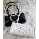 Lunivop Lolita Heart White Underarm Bag Women Harajuku Lace Leather Y2k Shoulder Bags Purse Female Fairycore Aesthetic Handbag