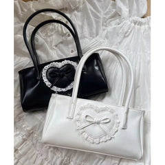 Lunivop Lolita Heart White Underarm Bag Women Harajuku Lace Leather Y2k Shoulder Bags Purse Female Fairycore Aesthetic Handbag