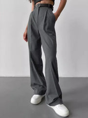 Lunivop New Spring Autumn Office Ladies Trousers Women High Waist Pants Pockets Casual Wide Leg Full Length Pants Straight Trousers