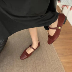 Lunivop Spring New Women Flat Shoes Fashion Red Ladies Shallow Slip on Mary Jane Shoes Female Square Toe Shoes Outdoor Ballerinas