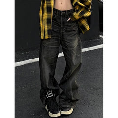Lunivop Black Women's Jeans High Waist Hip Hop Straight Fashion Pants Streetwear Harajuku Y2K Star 2024 Female Wide Leg Denim Trouser