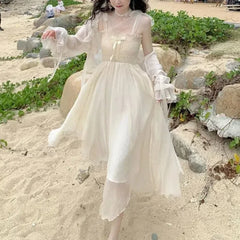 Lunivop Summer Women's Lolita New Patchwork Bow Ruffles Floral Lace Gauze Solid Color Elegant Casual Sleeveless Camis Dresses the dress black dress white dress
