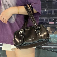 Lunivop Black Shoulder Bags Purse Women New High Street Pu Leather Casual Y2k Handbag Female Vintage Square Underarm Bag Purse