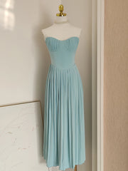 Lunivop Spring And Summer New Delicate Light Blue Strapless Pleated Women Dress Sweet Style Charming Dresses Female