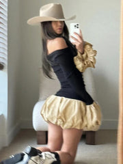 Lunivop Contrast Color Slim Ball Gown Dress Female Long Sleeve Patchwork Elegant Mini Dress Sexy Hot Girl Party Club Clothing New