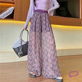 Lunivop Women's Floral Wide-Leg Pants Elastic Waist Sheer Casual Trousers for Daily the dress black dress white dress