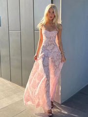 Lunivop Sexy Backless Square Neck Print Maxi Dress Women Fashion Sleeveless High Waist Sling Dresses Summer Elegant Street Partywear