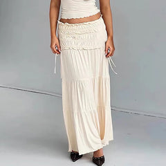 Lunivop Solid High Waist Stretchy Ruched Long Midi Skirt New Fashion 2024 Summer Streetwear Korean Casual Clothing