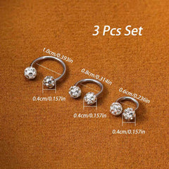 Lunivop 3pcs C-Shaped Horseshoe Double Ball Studded With Cubic Zirconia Earrings Surgical Steel Cartilage Earrings Nose Ring Lip Ring
