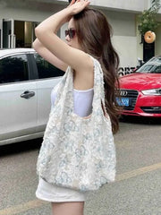 Lunivop Fairycore Aesthetic Canvas Bag Purse Women Lace Butterfly Large Capacity Tote Bag Ladies Harajuku Shoulder Bags Handbag